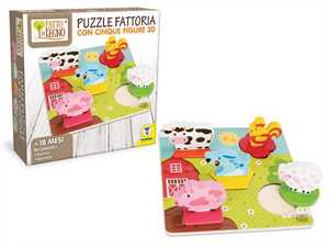 FATTO DI LEGNO PUZZLE FATTORIA CON 5 FIGURE