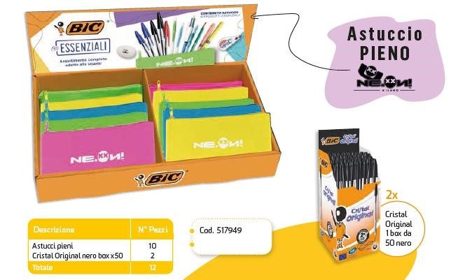 ASTUCCIO PIENO NEON PZ.10 + BIC CRISTAL NERE PZ.100