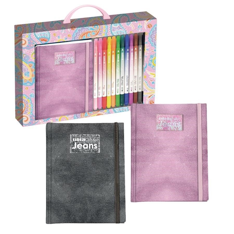 SET REGALO CON NOTEBOOK 12X17 C/ELASTICO E 12 BRUSH TU JEANS 2023