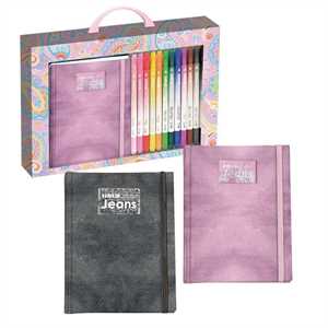 SET REGALO CON NOTEBOOK 12X17 C/ELASTICO E 12 BRUSH TU JEANS 2023