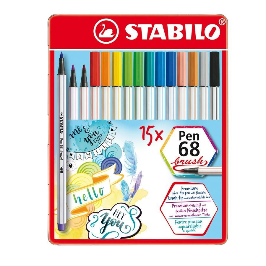 STABILO PEN 68 BRUSH PZ.15 SCATOLA METALLO