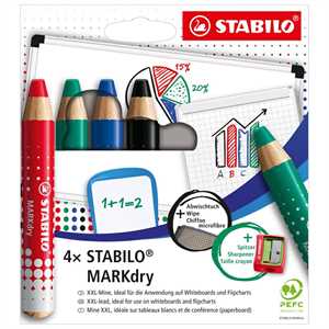 STABILO MARKDRY ASTUCCIO DA 4 PZ + PANNO E TEMPERINO